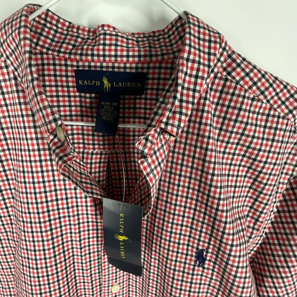 Ralph Lauren Long Sleeve Gingham Button Down‎ Casual Shirt Boys XL (18-20) NWT